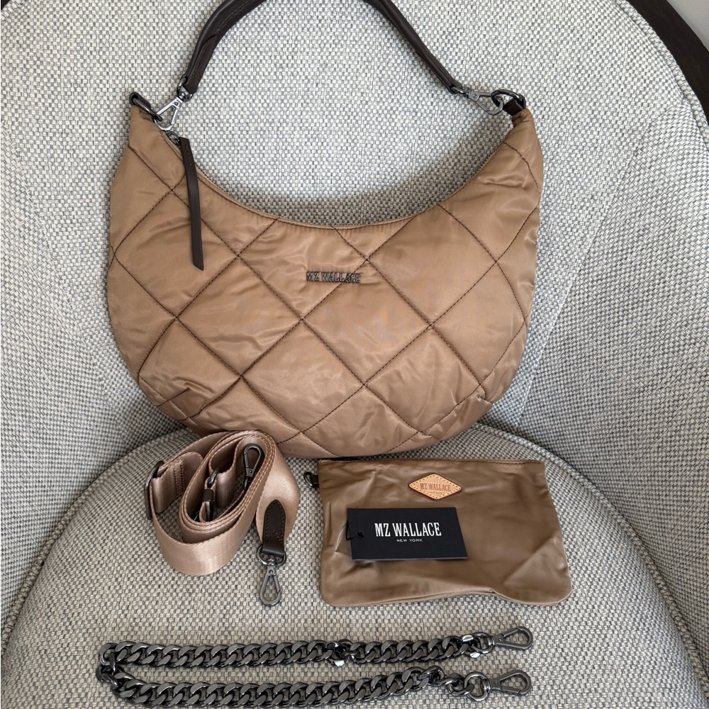 MZ Wallace Tan Quilted Shoulder Crossbody